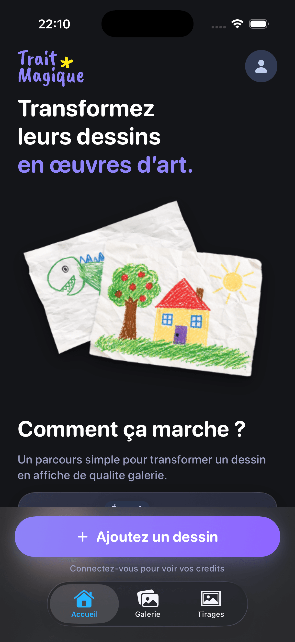 Aperçu de l'application Trait Magique